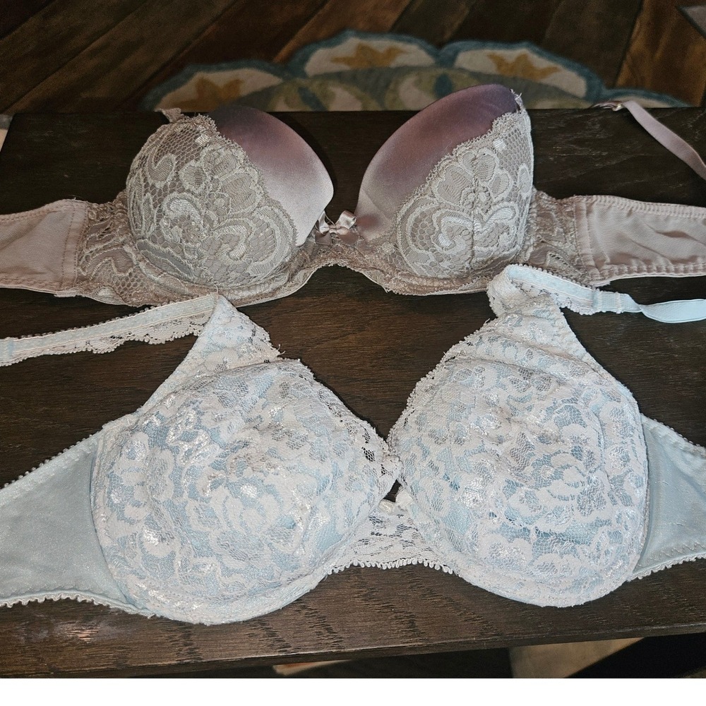Maidenform & Vassarette Lace Underwire Bra Bundle taupe & Blue 34A 34B